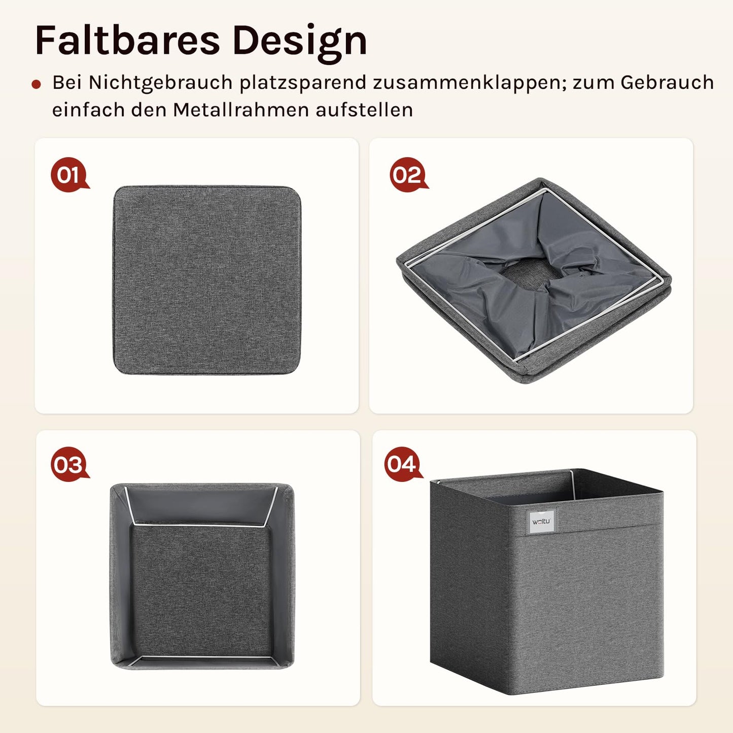 Woltu Opbergboxen - 3Stuks - 29x29x29cm - Opvouwbaar - Donkergrijs