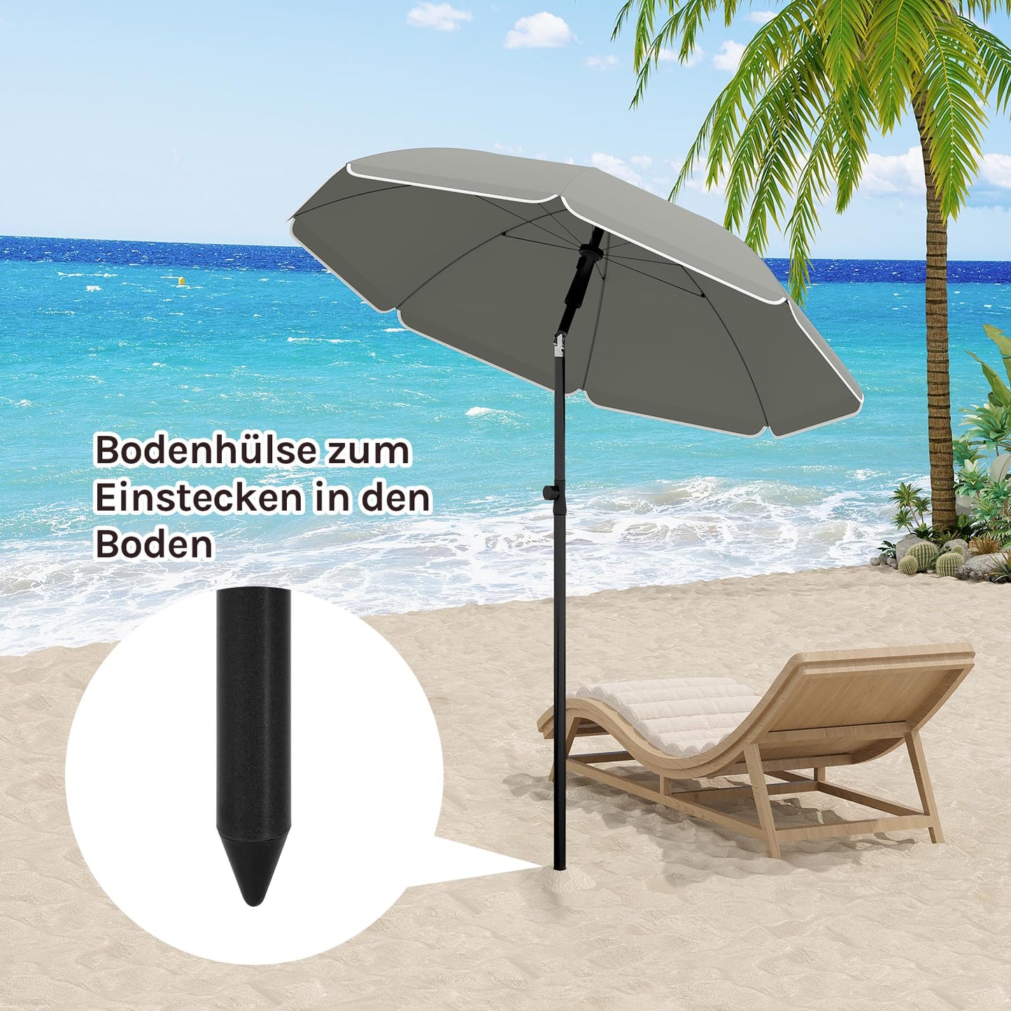 Woltu Parasol - 175cm - Rond - Verstelbaar - UV-bestendig - Donkergrijs