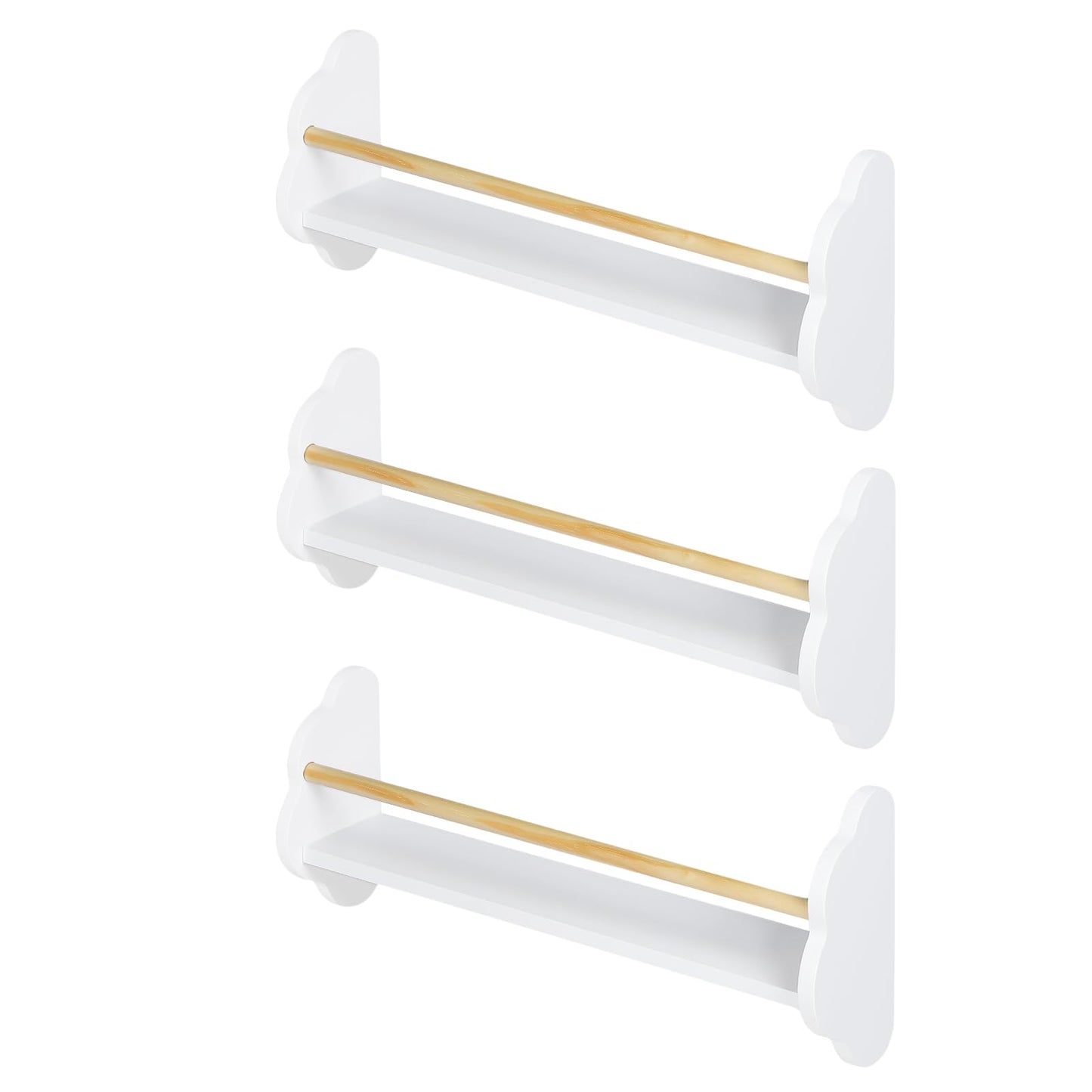 WOLTU kinder wand boekenplank set 3 delig - wolk vorm - wit MDF met grenen stang - 3 open vakken