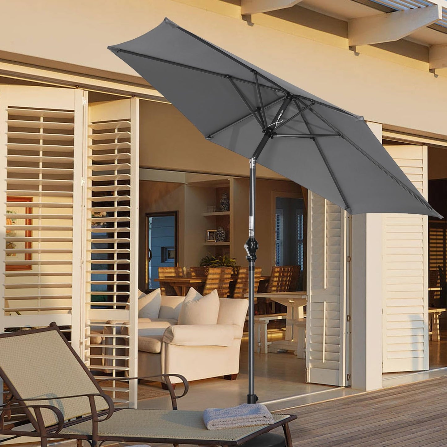 Angel Living Parasol 250 cm - ronde tuinparasol met zwengel en kantelfunctie - grijs - polyester UV 50+