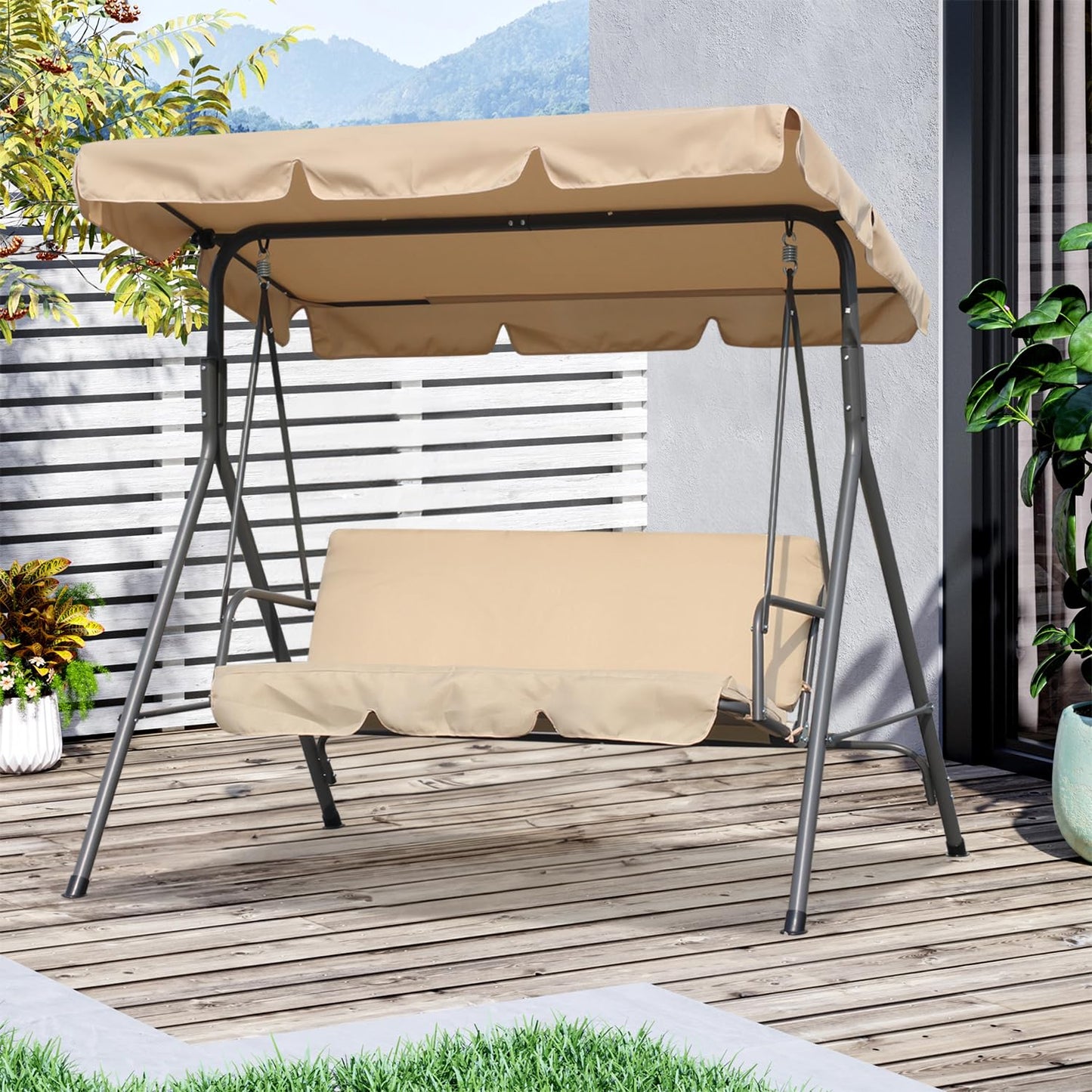 Angel Living Hollywood schommel tuinschommel 3-zits met zonnescherm - beige - ca. 170 x 110 x 152 cm