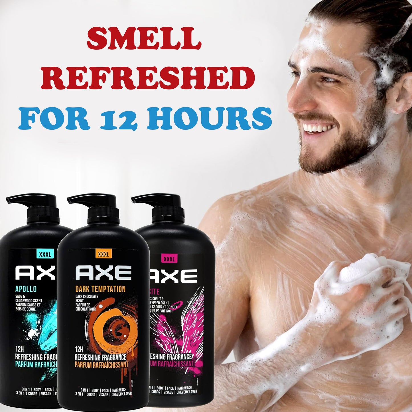 Axe Douchegel - Mannen - 3in1 - XXXL - Pompflacon - 3Stuks - Zwart
