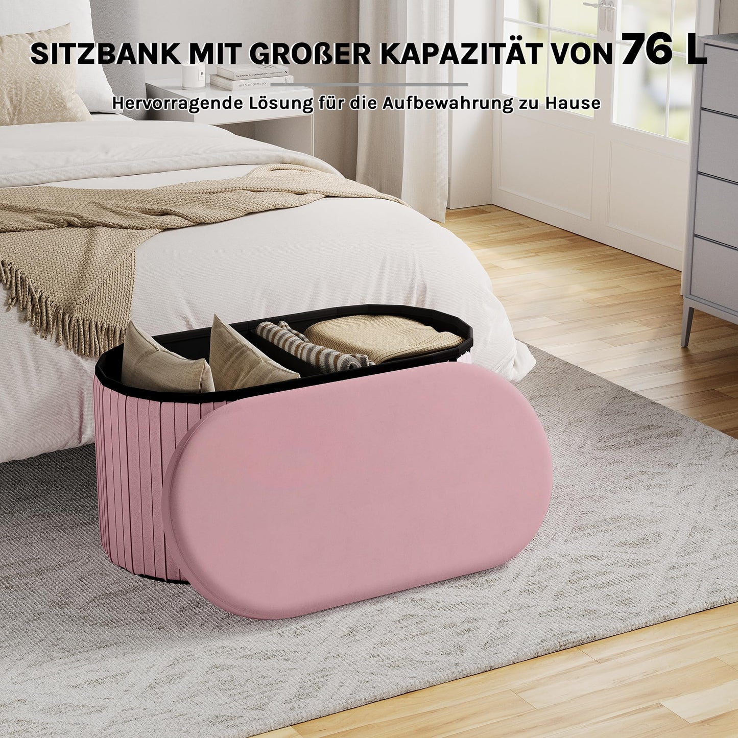 Woltu Opbergbank - Inklapbaar - 76L - 76x38x38cm - Pastelroze