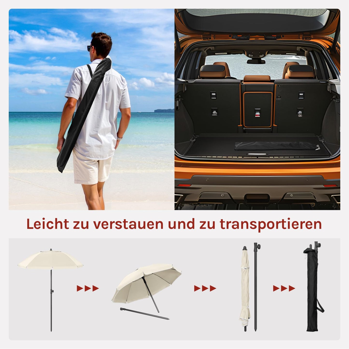 Woltu Balkonparasol - Rond - Verstelbaar - 155cm - Beige