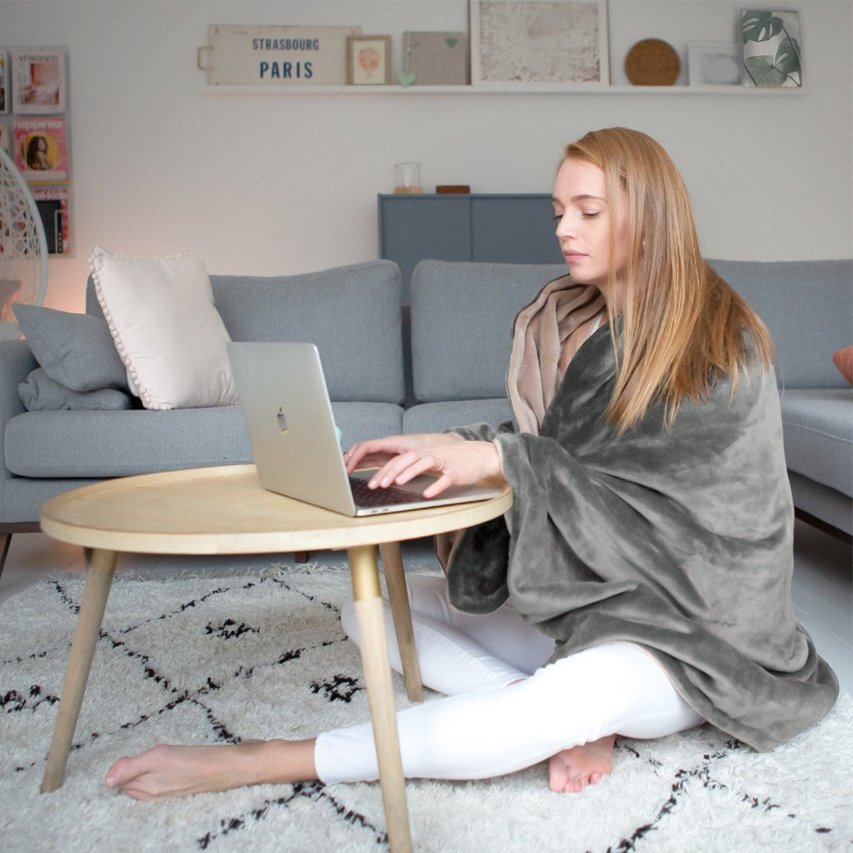 Auronic Elektrische Warmtedeken - 1 Persoons - 3 Warmtestanden - Bovendeken met Timer - 160 x 120cm - Grijs