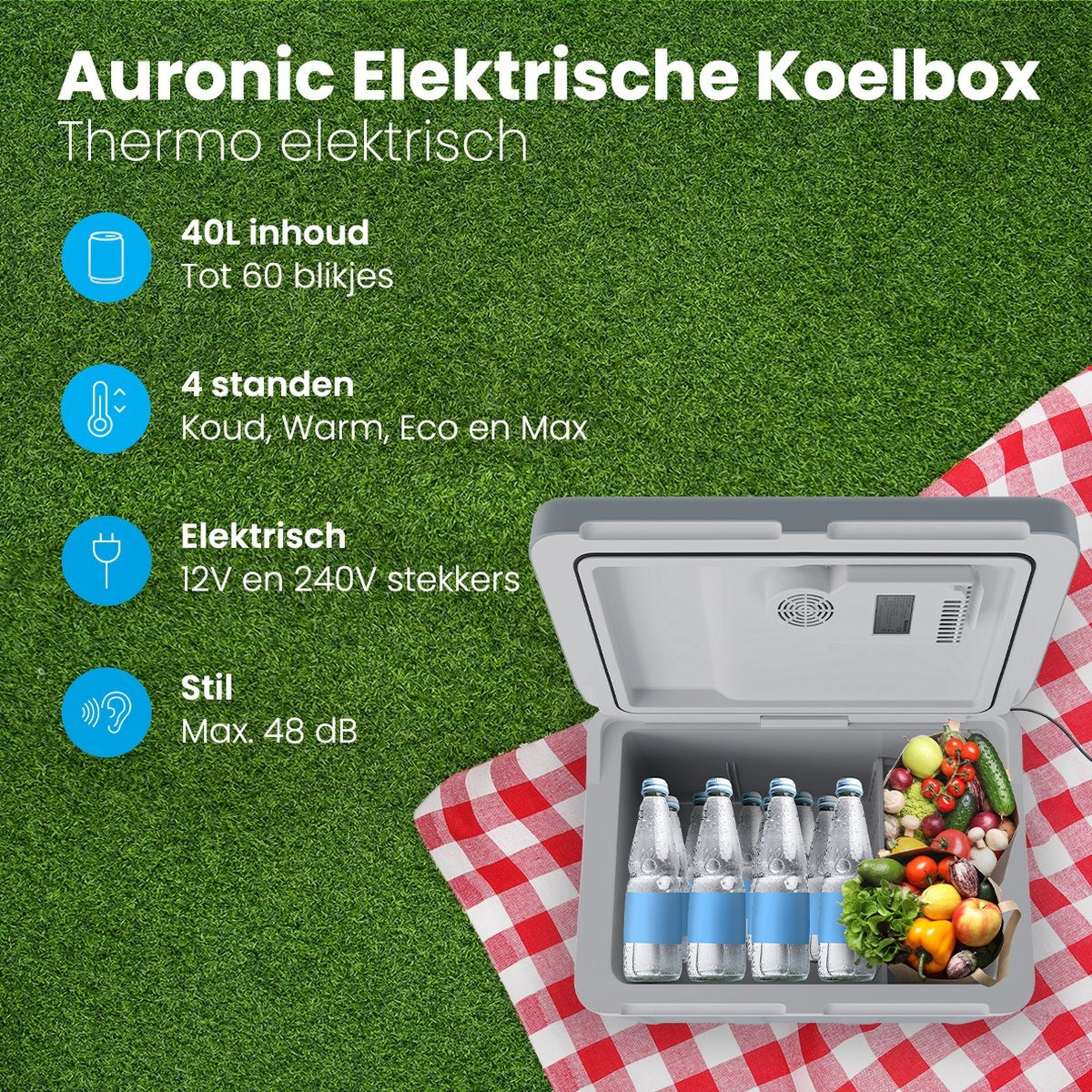 Auronic Elektrische Koelbox - Coolbox - 40L - 12V en 240V - Grijs