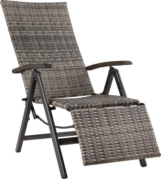 Tectake Tuinstoel - Opklapbaar - Incl Aluminium Frame en Voetsteun - Grijs