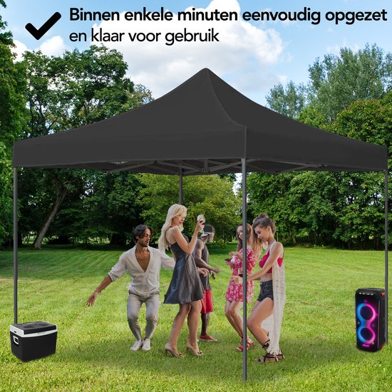Brixy Partytent - Opvouwbaar - Easy Up - 3x3m - Waterdicht - Paviljoen - Incl. Draagtas - Zwart