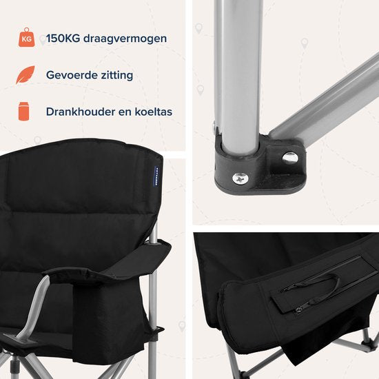 TRVLMORE Campingstoelen - Opvouwbaar - 2 Stuks - XL - Vouwstoelen - 150 kg draagvermogen - Drankhouder - Koelvak - Zijvak - Klapstoel - Zwart