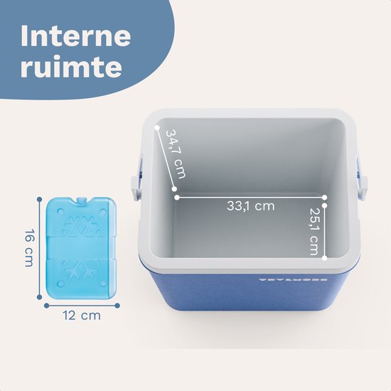 TRVLMORE Koelbox 26L - 65 Uur Koeling - Frigobox - Inclusief 2 Koelelementen - Blauw