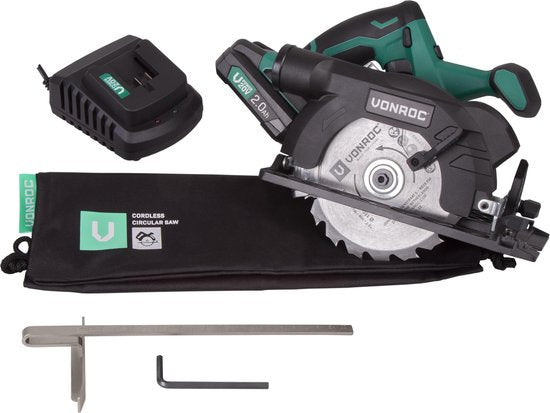 VONROC Accu Cirkelzaag – VPower 20V – Incl. 1x 2.0Ah accu, lader, parallelgeleider & Ø150MM zaagblad