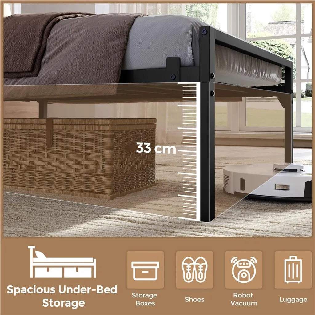 Yaheetech Metalen Bedframe met LED en Oplaadstation, 90x200 cm, Zwart