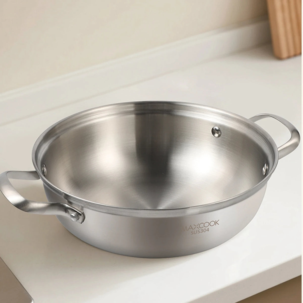 Maxcook Hotpot 3-Laags RVS 304 - 28 cm - Dubbele Handgreep, Inductie Geschikt