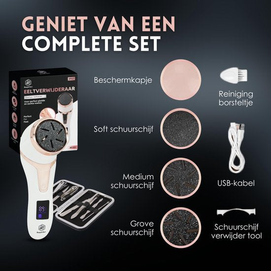 Beeperfect® Elektrische Eeltverwijderaar met Stofzuigsysteem - Voetvijl - Eeltvijl - IPX7 Waterdicht - Inclusief 6 Eeltschijven - Gratis pedicure set