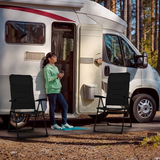 TRVLMORE Campingstoel - 7 standen - Duo Pack - 120 kg draagvermogen - Ligstand - Inklapbare stoel - Klapstoel - Zwart