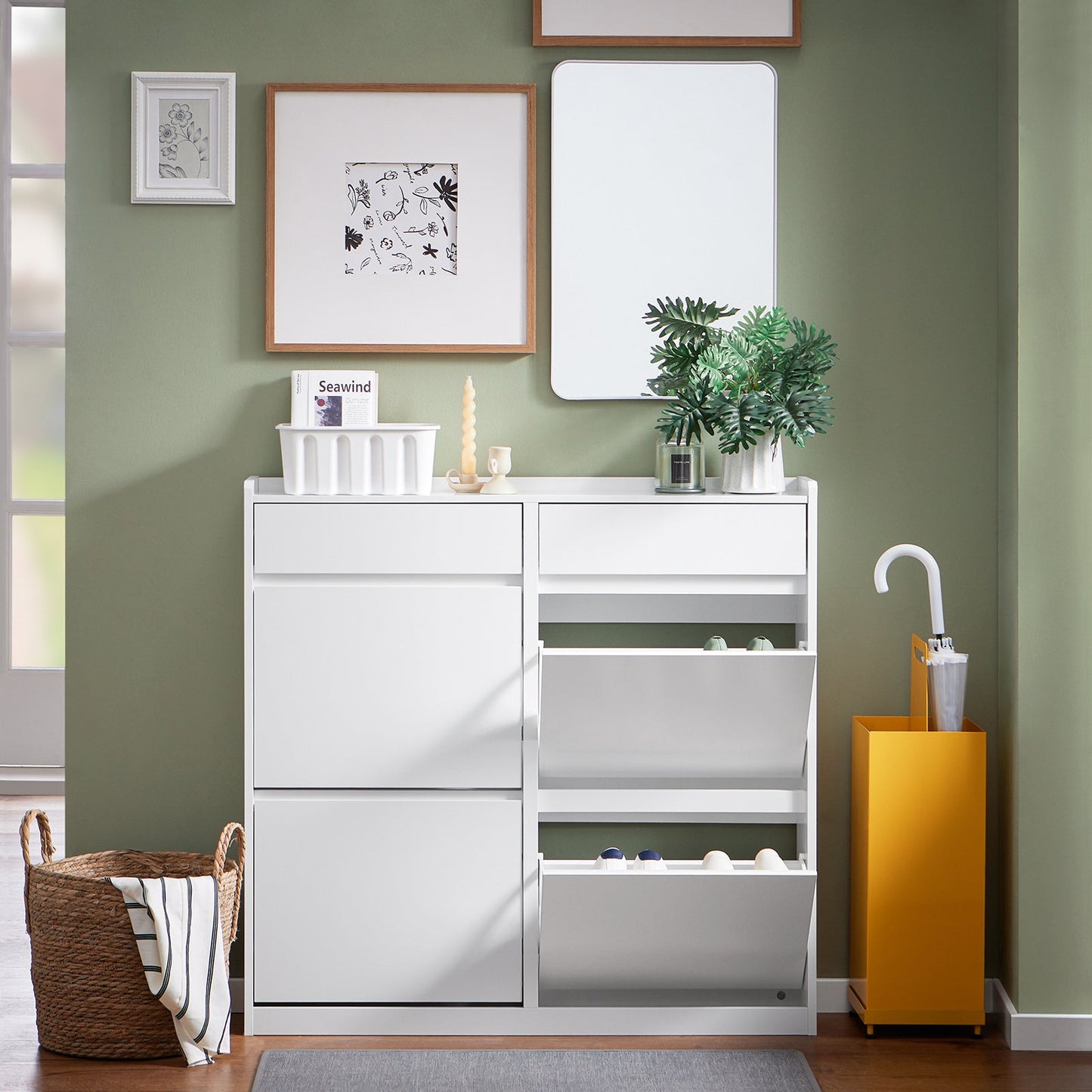 SoBuy Schoenenkast - FSR169-W - Incl. 4 kleppen - 98 x 95 x 19 cm - Wit