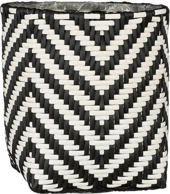 Mica Decorations Merlijn Plantenmand voor Buiten - Set van 3 - H26 x Ø24 cm - Gerecycled Plastic - Zwart, Wit