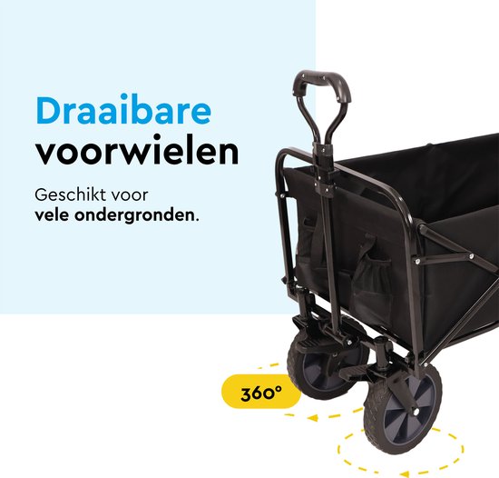 BRASQ Bolderkar Opvouwbaar - 100 Liter - 80 KG Draagkracht - Draaibare wielen mét rem - 90x51x100 CM - Verstelbare hendel - Inklapbare Bolderwagen - Compact – Zwart