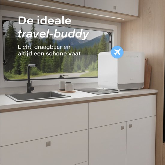 Skoov – Mini Vaatwasser Vrijstaand – 43 x 45 x 46 cm & 900 watt – Voorzien Van 6 Programma's En 5 liter Waterverbruik – Voor Studio's Campers En Kleine Keukens – Wit Kunststof En Metaal