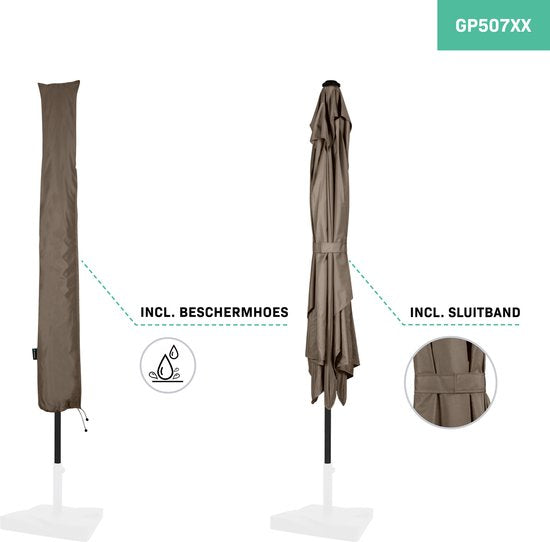 VONROC Premium Parasol Rapallo 200x300cm – Duurzame parasol - Kantelbaar – UV werend doek - Taupe – Incl. beschermhoes