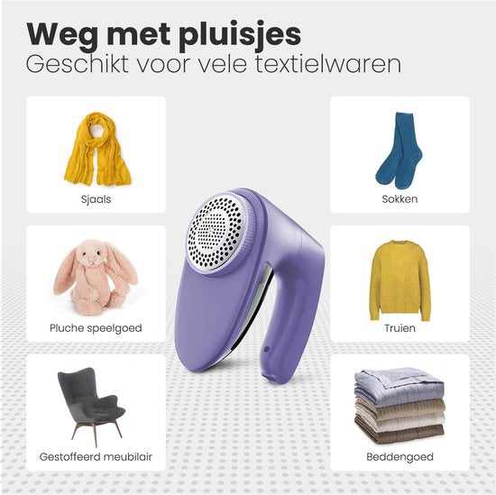 Auronic Elektrische Pluizenverwijderaar - Draadloze Ontpiller - Accuduur 60 minuten - Pluizentondeuse - 2 Extra Opzetstukken - Paars