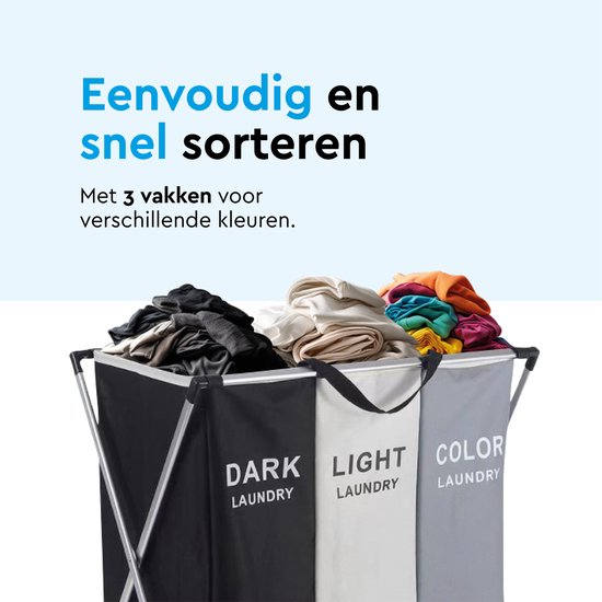 BRASQ Wasmand Opvouwbaar 3 vakken - Wassorteerder 65x39x60 cm - Wasbox Multi color - 118 Liter - Basket
