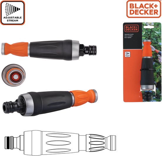 BLACK+DECKER Aanpasbare Sproeikop - Spuitpistool voor Tuinslang - Aanpasbare Waterstroom - 12 x 3,5 x 3,5 CM - Oranje/Zwart
