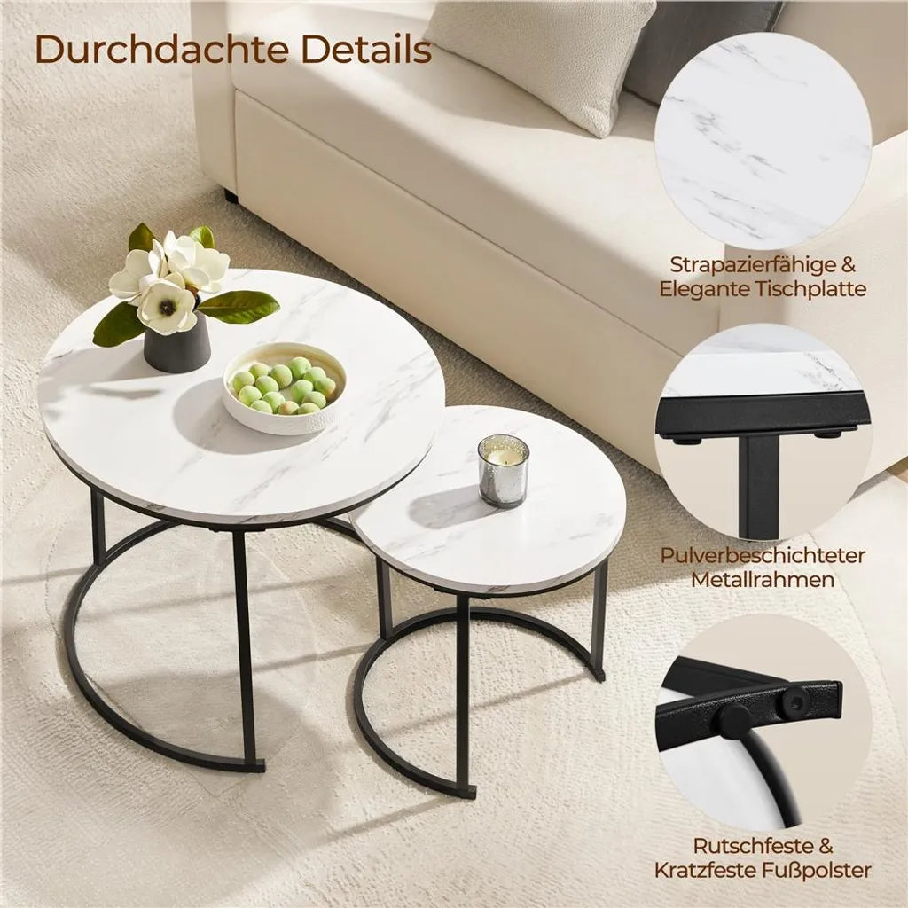 Yaheetech Salontafel Set van 2 – Wit – Rond – Ø60 x 50,5 cm en Ø40 x 41,5 cm