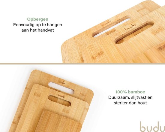 Budu Snijplankenset 3 stuks - Snijplanken bamboe - Snijplank hout - Keukenplanken