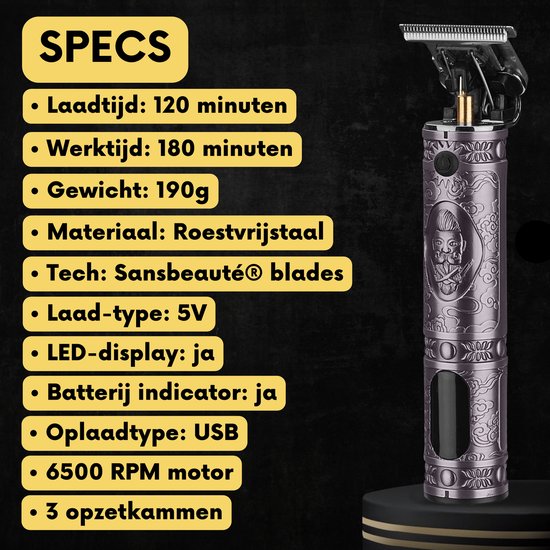 Professionele Draadloze T-blade Tondeuse – Sansbeauté® Buddha Trimmer – Baard & Hoofdhaar – Kappersset