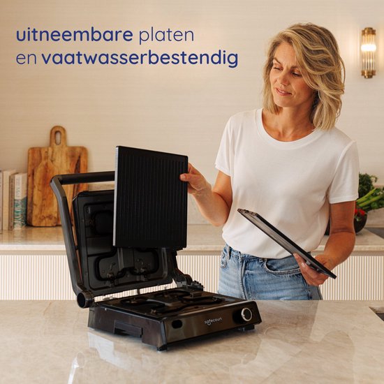 Safecourt Kitchen 3-in-1 Contactgrill en Tosti-apparaat – Verstelbare Hoogte – 2000W – Zwart
