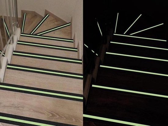 Perel Antisliptape met glow-in-the-dark-strook 5 m x 5 cm, voor binnen en buiten, zwart/groen