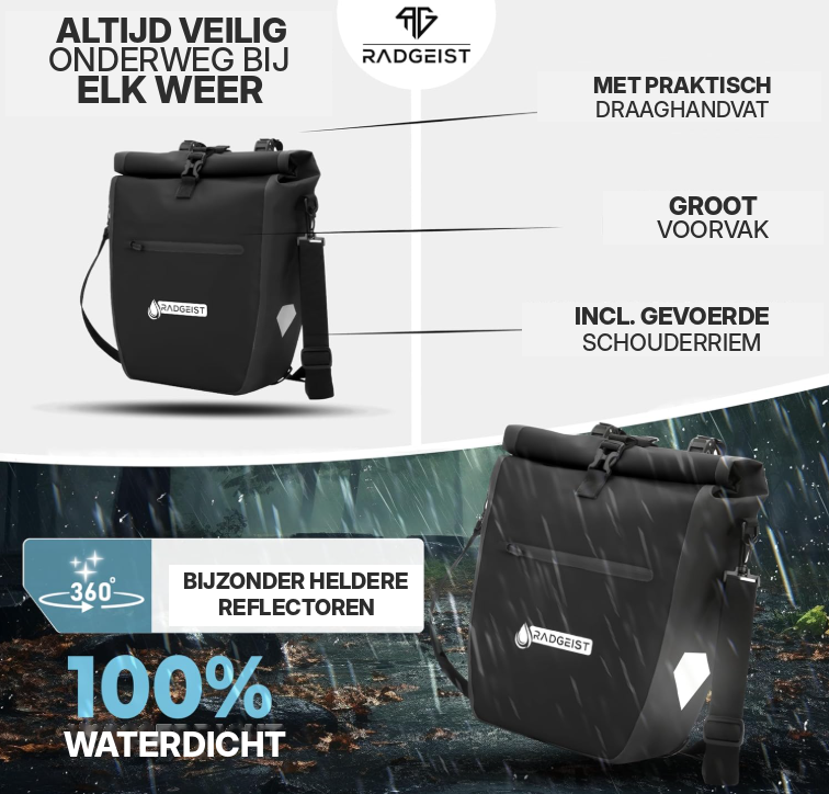 Radgeist 2-in-1 fietstas en schoudertas - 20 liter - Geïsoleerd - Zwart