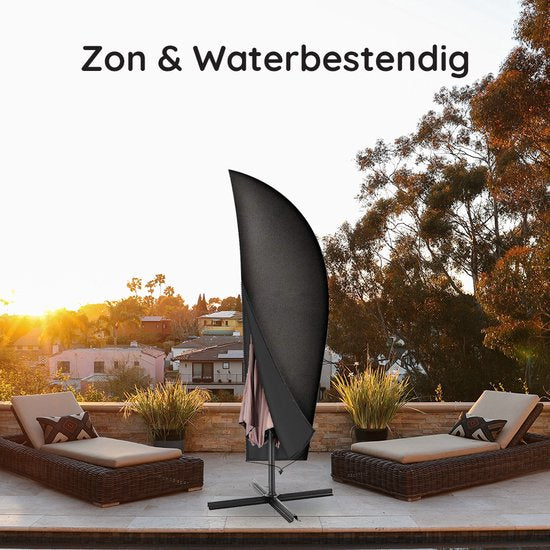 Volcan Parasolhoes voor Zweefparasol - Tot 400cm - Waterdicht - Oxford 420D - Met Rits, Trekkoord, Stok en Opberghoes - Zwart