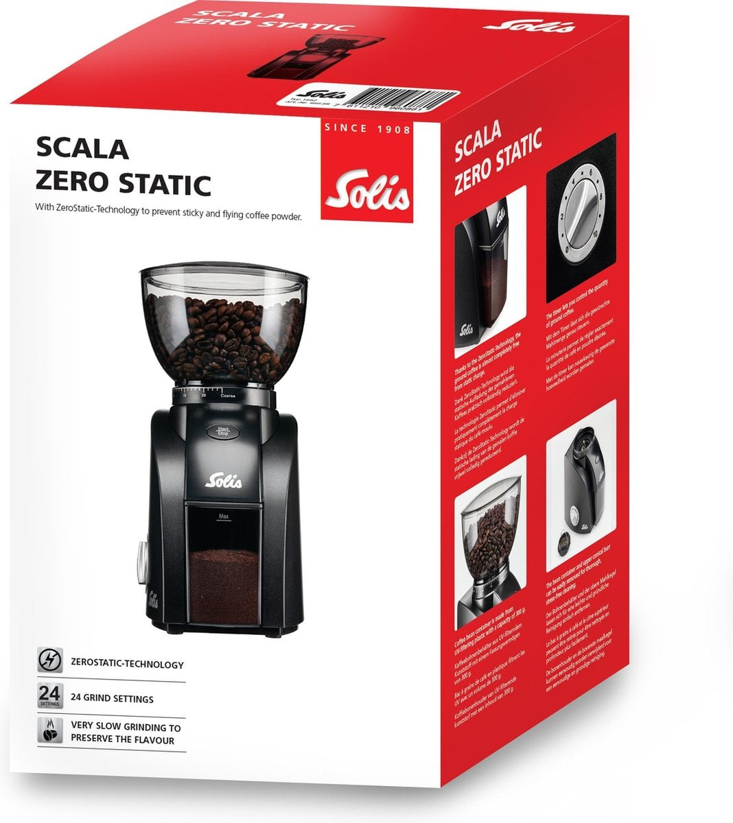 Solis Scala Zero Static Elektrische Koffiemolen - bonenmaler - Zwart