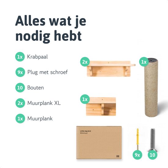 LBB Katten klimmuur - Voor elke kat geschikt - Incl. Krabpaal - Wand - Ook voor grote katten - Muur - Plank - Meubel - Katten Speelgoed - intelligentie - Speeltjes