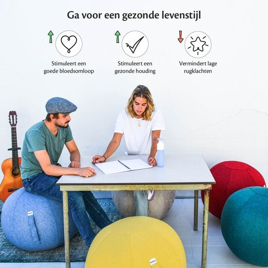 Bckz Zitbal Kantoor en Thuis 55 CM - Luxe Yoga Bal - Zitballen met Hoes - Ergonomische Bureaustoel Bal - Linnen Zwart