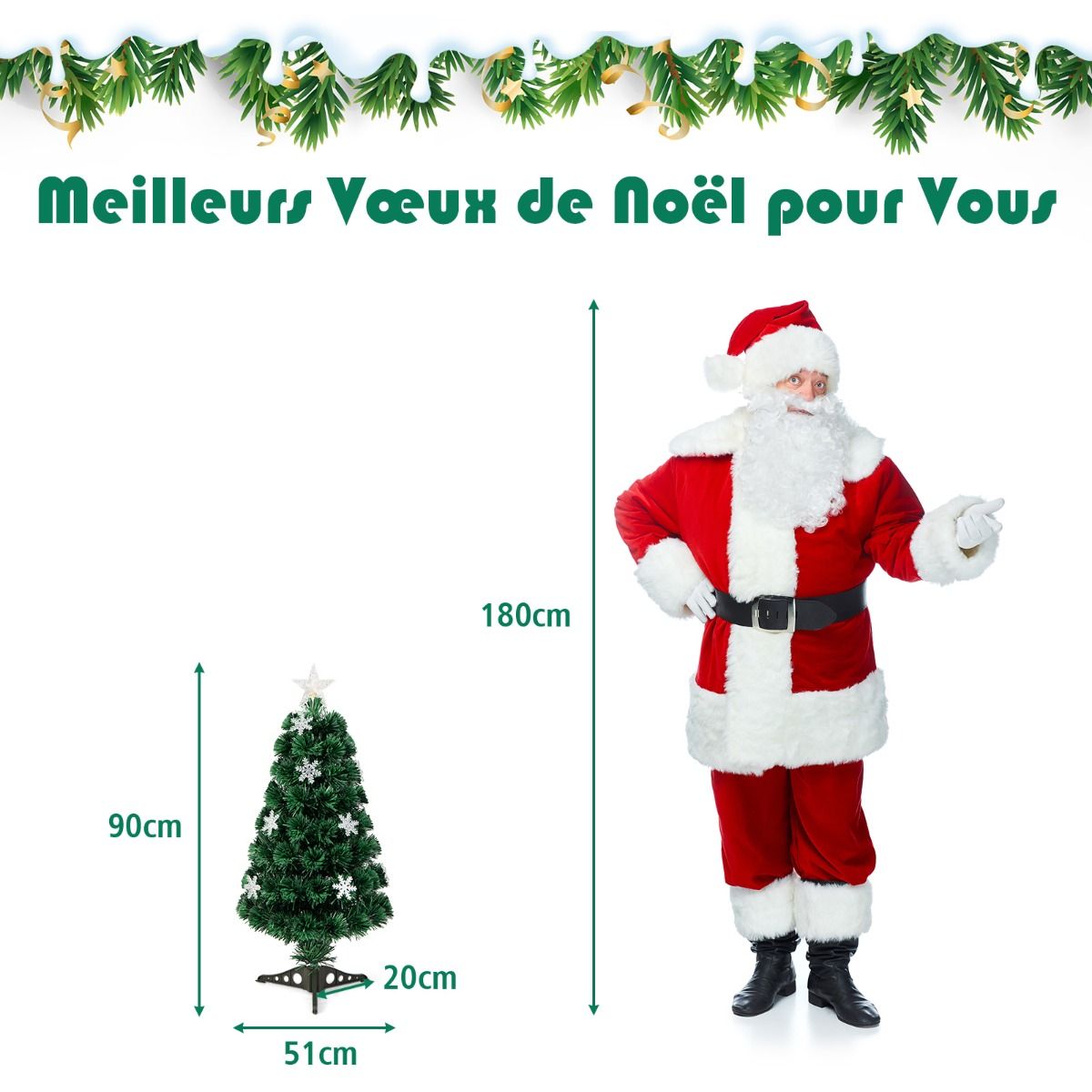 Kunstkerstboom met glasvezel verlichting en decoratie - Kerstboom - Kerst - LED - 90 cm