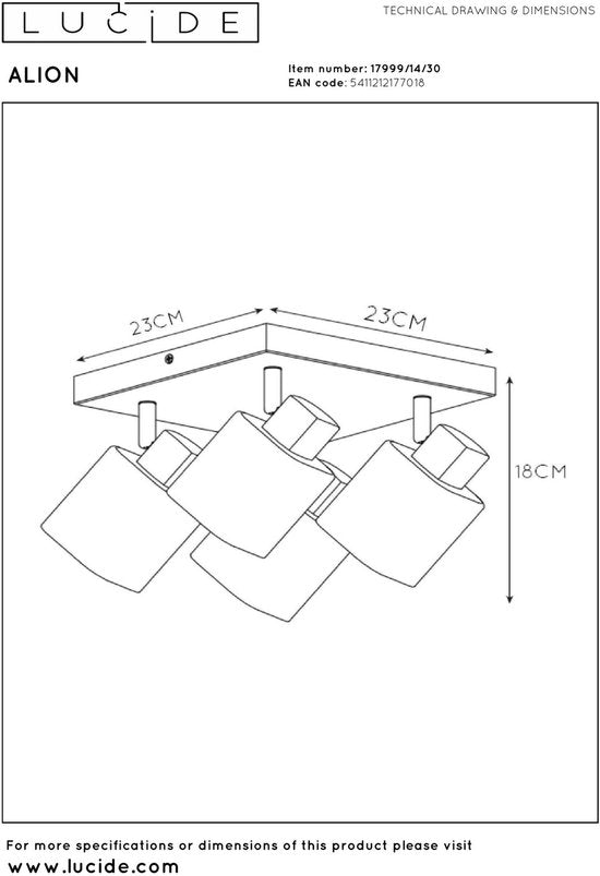 Lucide ALION - Plafondspot (Plafondlamp) - 4xE14 - Zwart