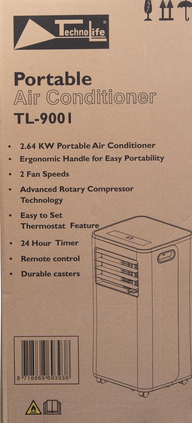 TechnoLife TL-9001 Mobiele Airco - Airconditioning - 9000 BTU - Wit/Zwart