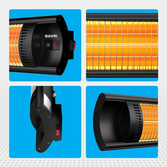 Auronic Terrasverwarmer - Infrarood - Heater - Elektrisch - 2500W - Afstandsbediening - 4 Standen - Zwart