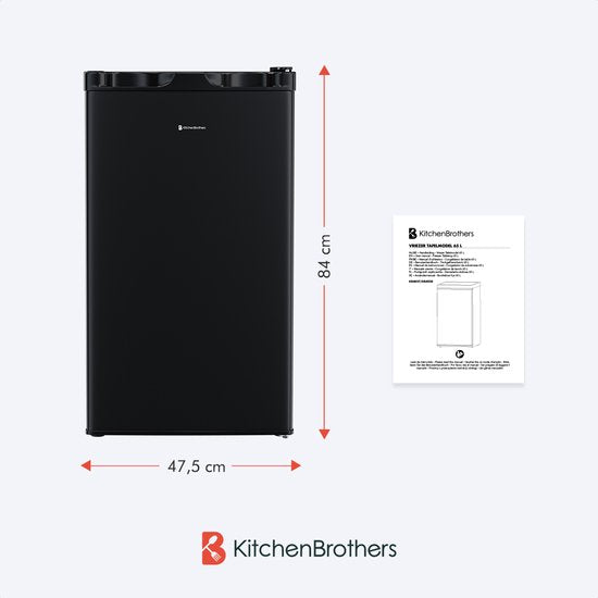 KitchenBrothers Vriezer - 64L - Compact Tafelmodel - 3 Vrieslades - Diepvrieskast - Vrijstaand - Zwart