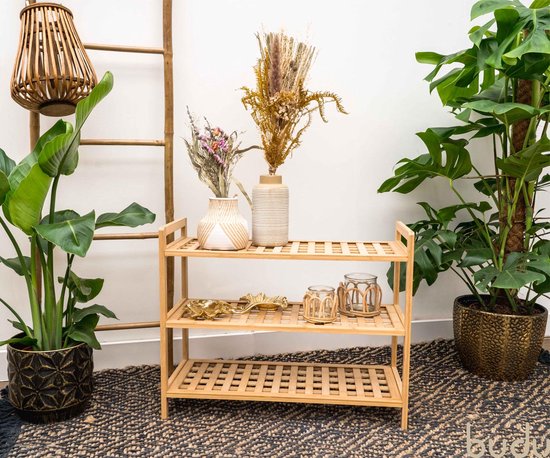 Budu Schoenenrek (3 niveaus) - Schoenenrek bamboe - Schoenenkast hout - Schoenen Organizer