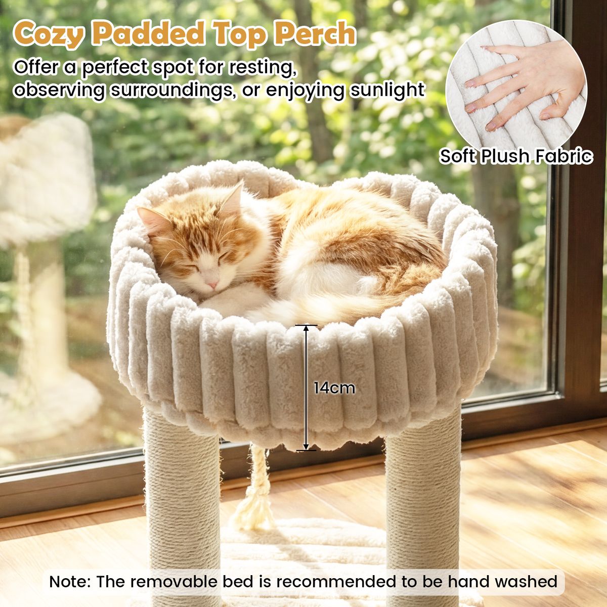 Coast Kattenkrabpaal met Ligplatform - Sisalstammen en Pluche Speelbal - Compact 40 x 40 x 50,5 cm - Beige/Grijs/Wit