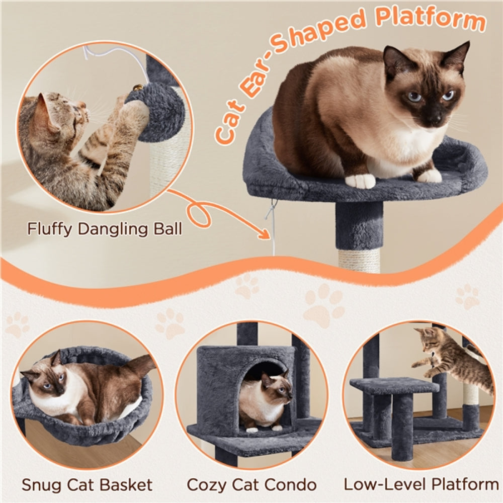 Multi Level Cat Tower 145 cm - 48,5 x 40,5 cm - Donkergrijs