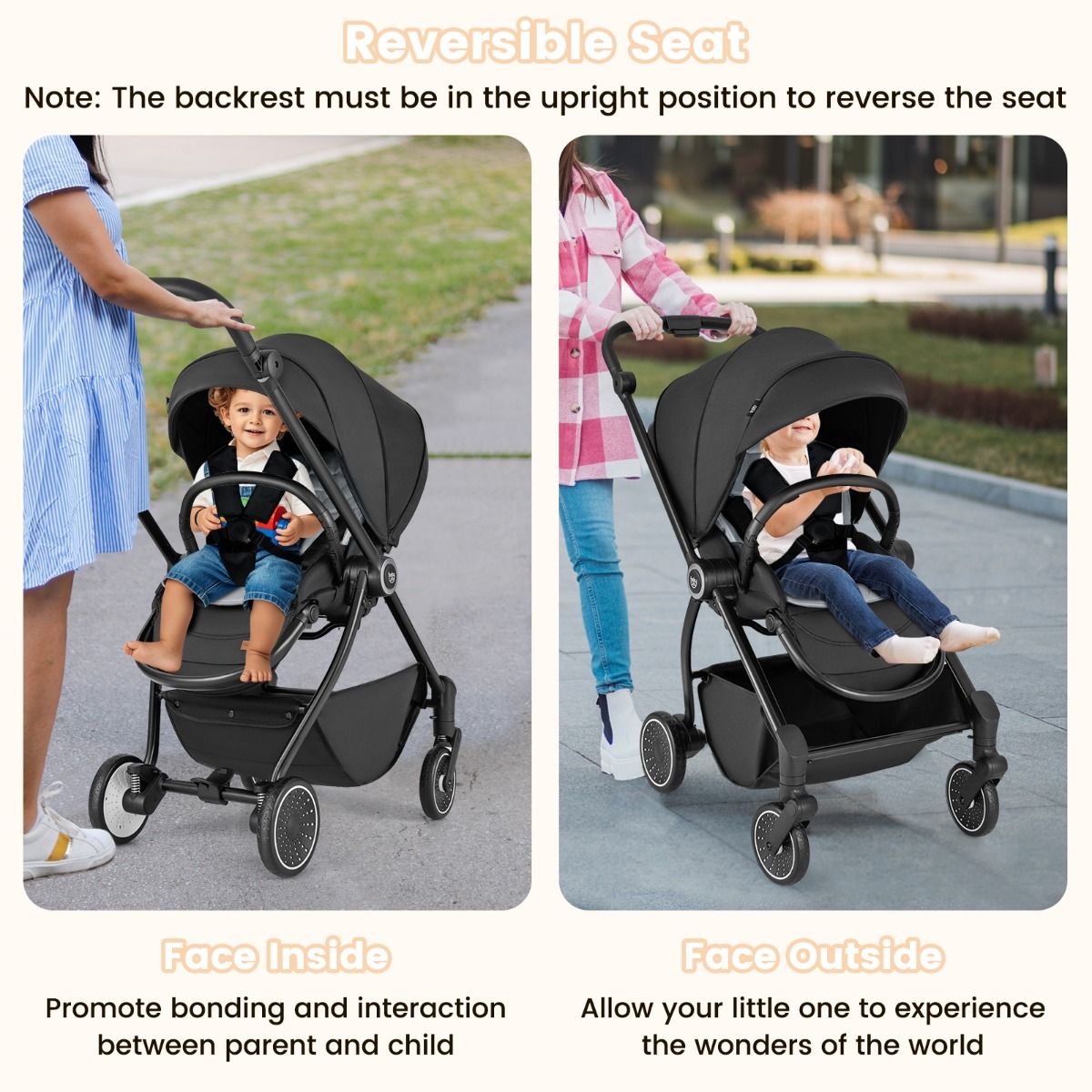 Coast Opvouwbare Kinderwagen 94x51x102 cm Zwart met Omkeerbare Zitting, Verstelbare Rugleuning en Kap