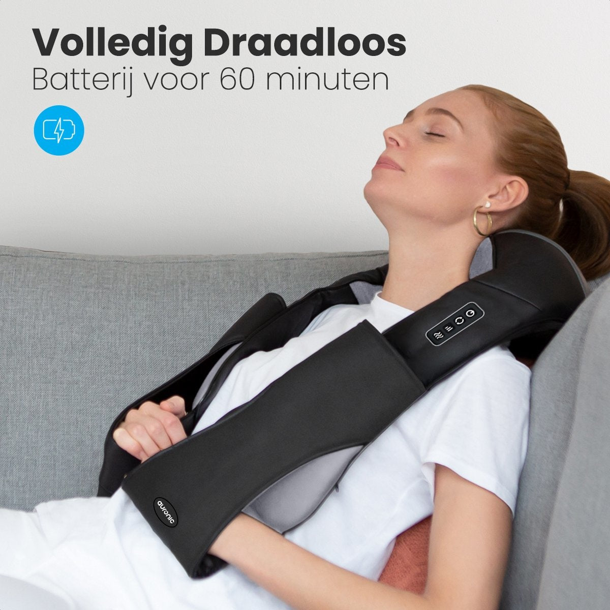 Auronic Draadloos Shiatsu Massagekussen - Elektrisch Nekmassage Apparaat - Nek en Schouder - Infrarood - Zwart