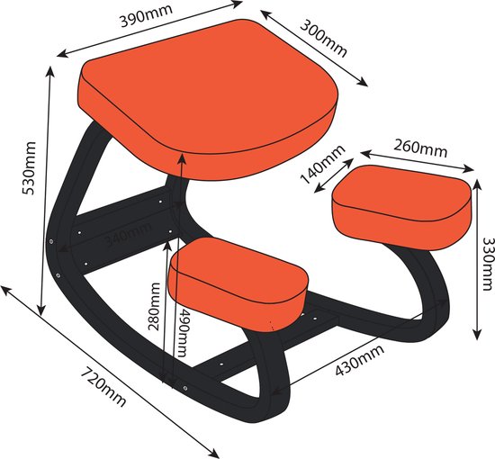 Backerz® Kniestoel - Ergochair - Ergonomische werkkruk en Bureaustoel - Werkkruk - Max 130 kg - Zwart gelakt Hout, Rood Linnen