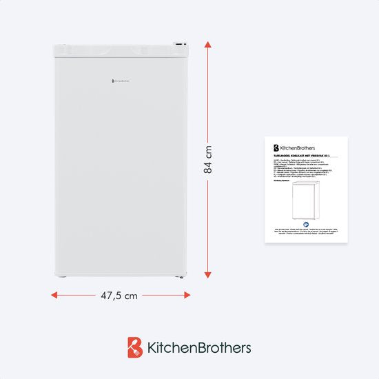 KitchenBrothers Koelkast - 81L - Tafelmodel Koelkast met Vriesvak - IJskast - Koelvriescombinatie - Frigo - Vrijstaand - Wit