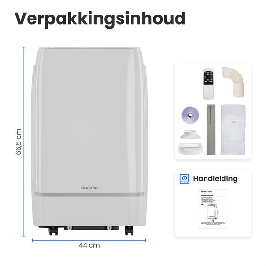 Auronic Mobiele Airco – 4-in-1 Koelen, Verwarmen, Ontvochtigen & Ventileren – 12.000 BTU – Tot 35 m² – 44 x 33,5 x 66,5 cm – Wit